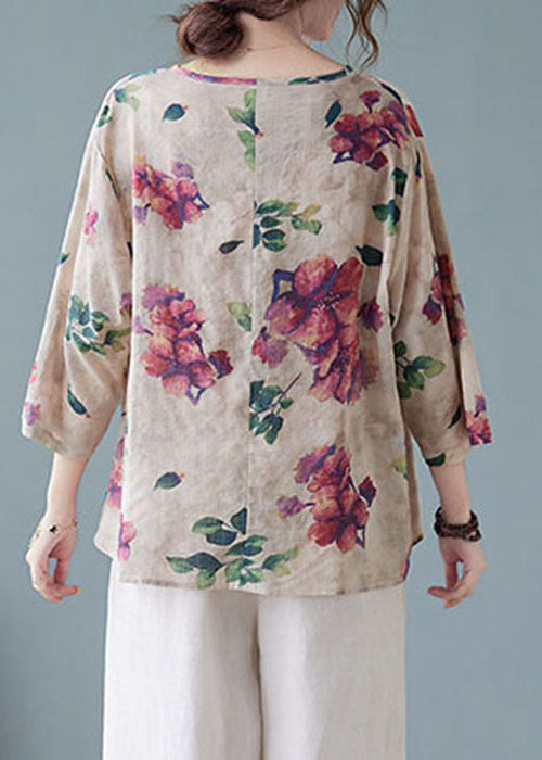 Apricot V Neck Print Shirts Half Sleeve
