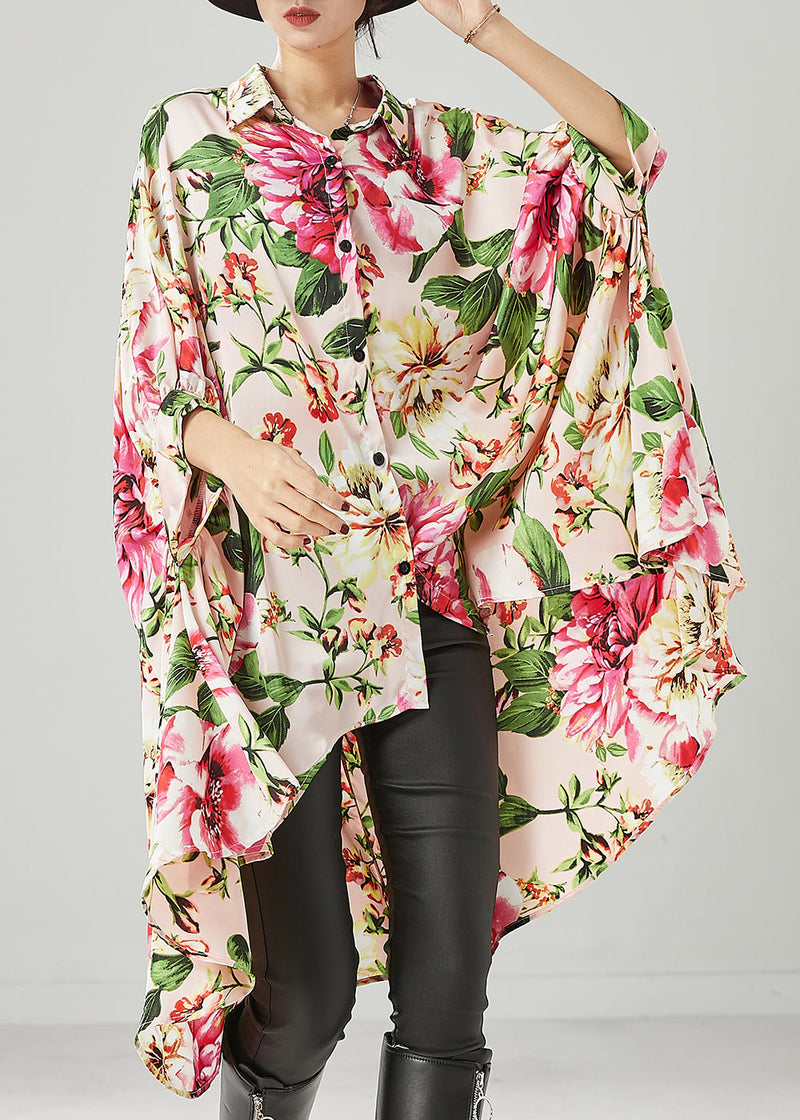 Apricot Print Low High Design Chiffon Shirt Dresses Spring