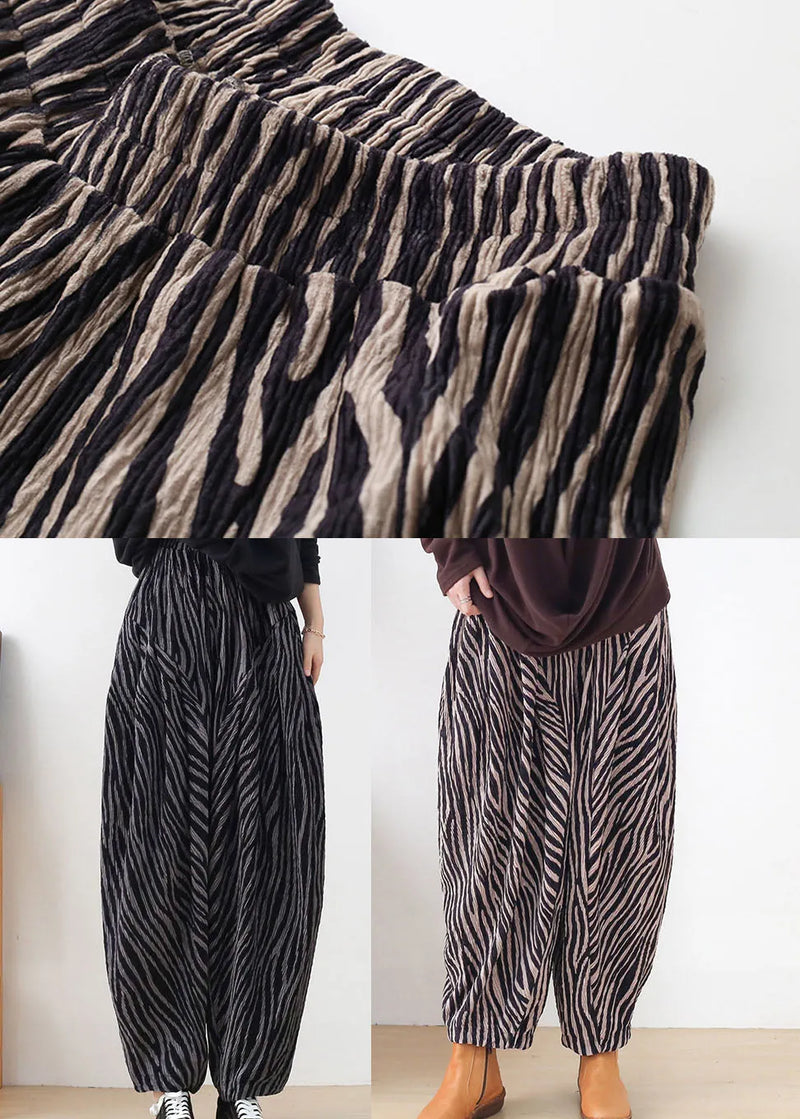 Pink Striped Cotton Wide Leg Pants High Waist Spring