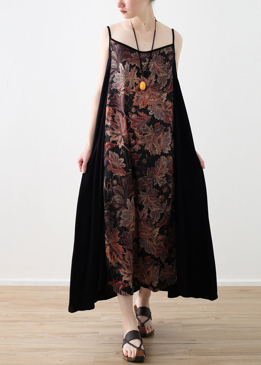 Black Patchwork Chiffon Spaghetti Strap Beach Dress Summer