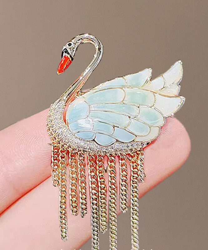 Gold Alloy Little Swan Tassel Brooches