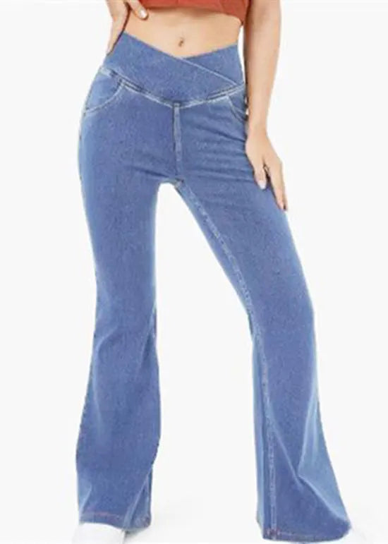 Navy Versatile Denim Flare Bottoms Spring