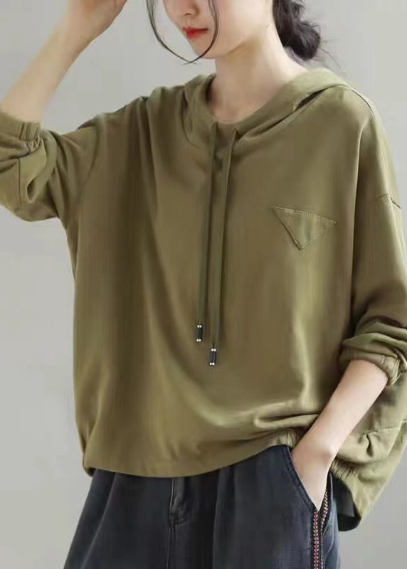Orange Hooded Lace Up Cotton Sweatshirts Long Sleeve