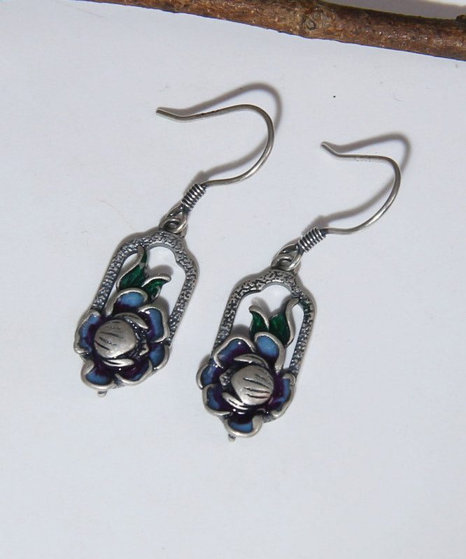 Blue Sterling Silver Lotus Drop Earrings