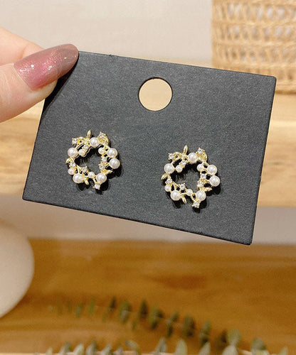 Gold Sterling Silver Overgild Pearl Hoop Earrings