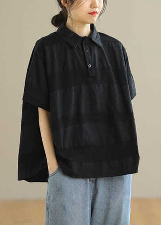 Black Peterpan Collar Button Loose Fall Shirts Half Sleeve