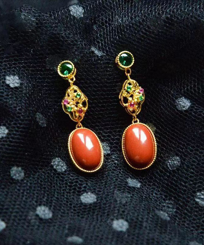 Red Sterling Silver Overgild Zircon Agate Drop Earrings