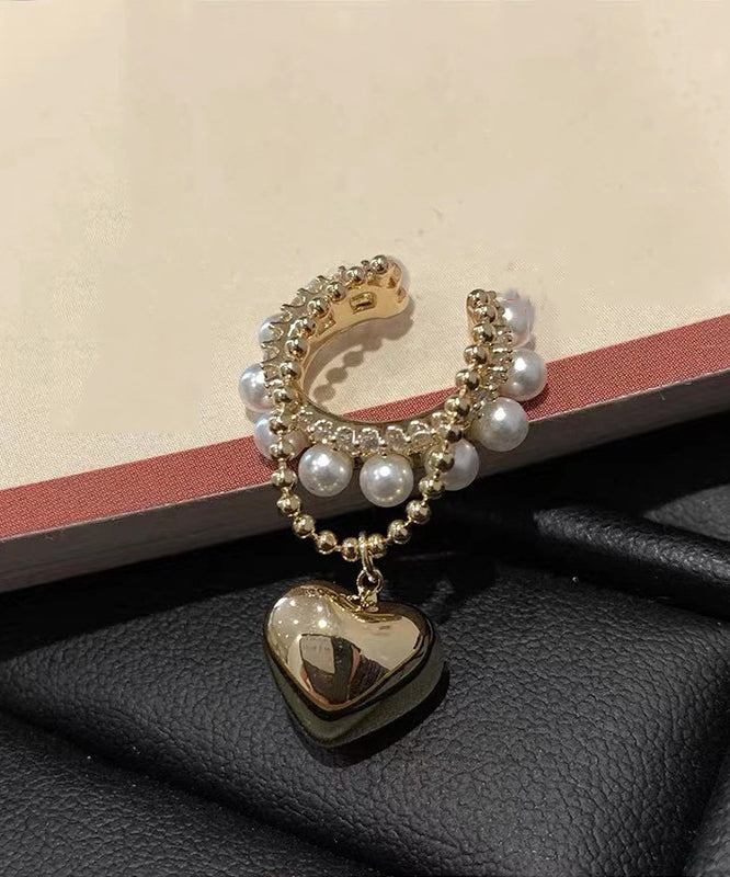 Gold Copper Overgild Zircon Pearl Love Tassel Drop Earrings