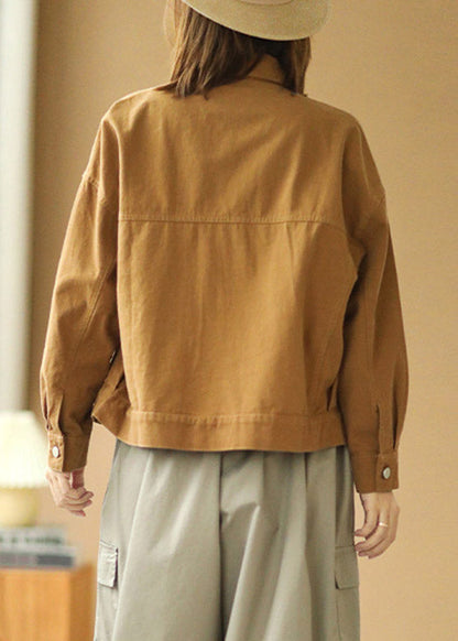 Yellow Peter Pan Collar Patchwork Cotton Denim Coats Spring