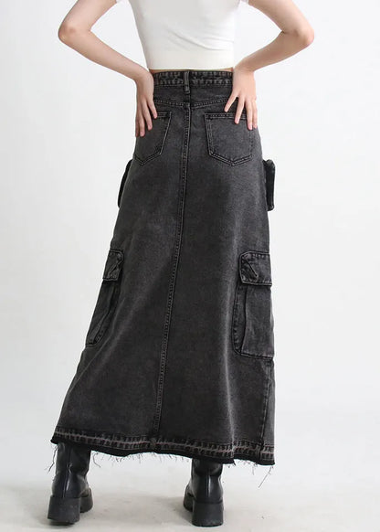 Modern Blue Pockets Side Open Denim Skirt Summer