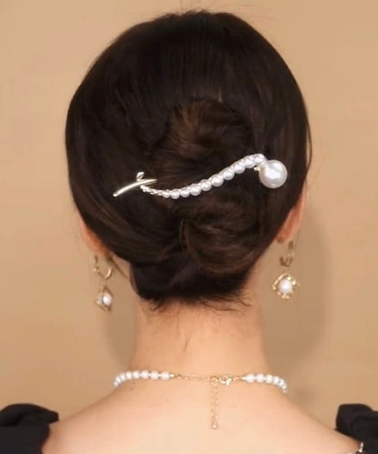 White Alloy Pearl Zircon Fish Tail Clip Hairpin