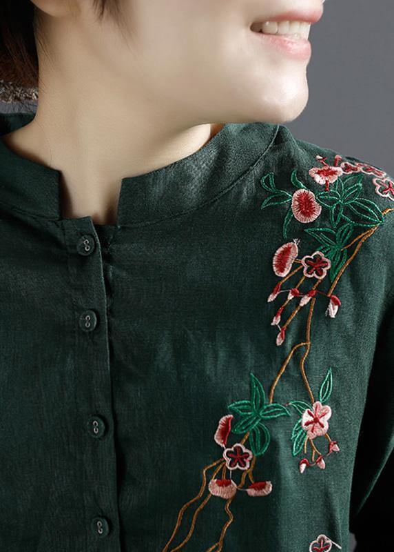 Green Embroidery Long Shirts Drawstring Dresses
