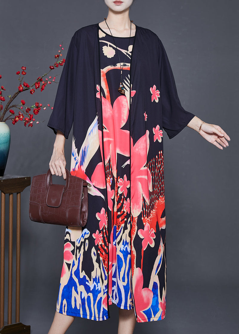 Diy Black Oversized Print Silk 2 Piece Outfit Fall