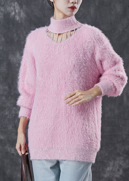 Boutique Purple Tasseled Thick Mink Hair Knitted Pullover Winter