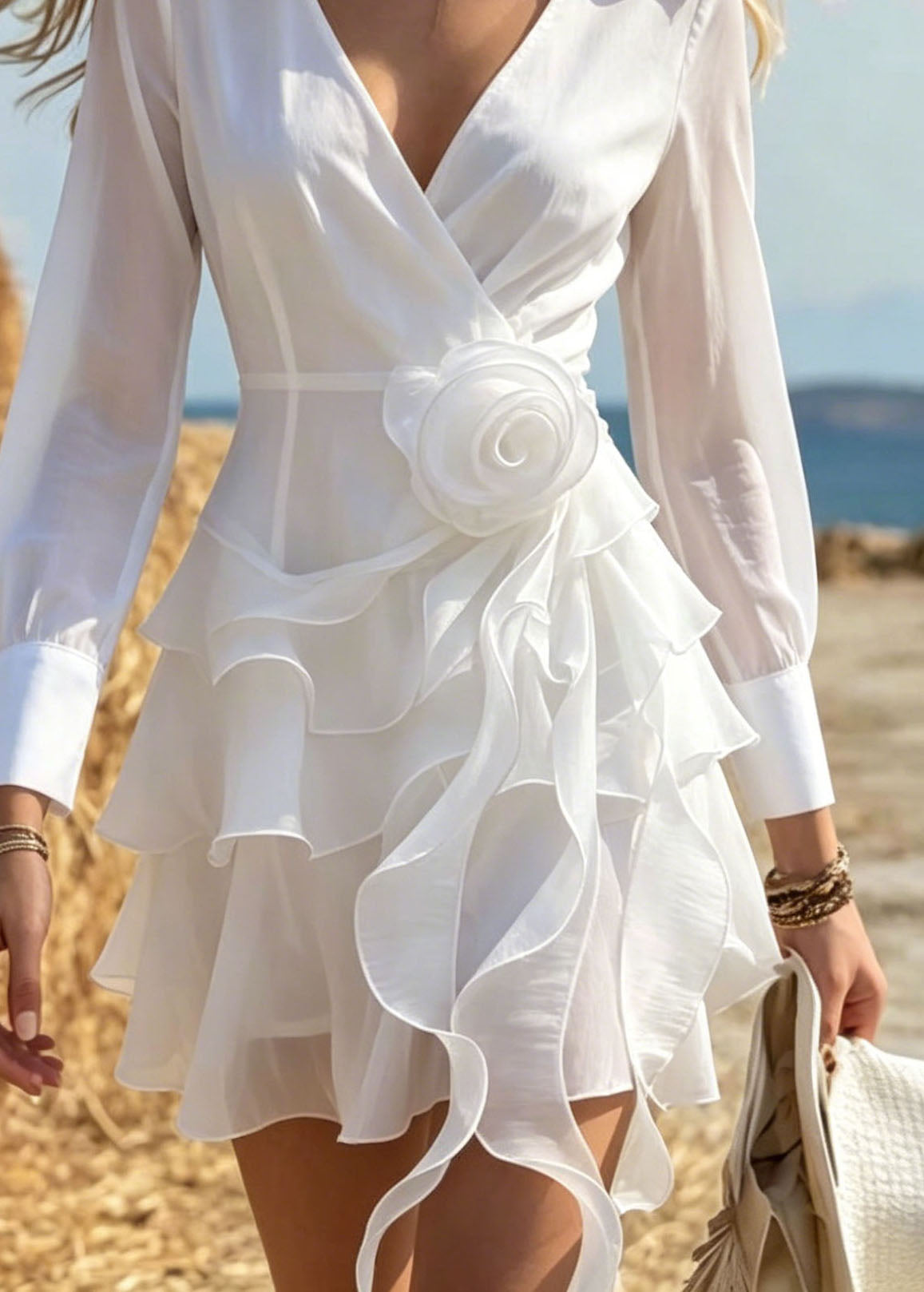 White Asymmetrical Design Cotton Mini Dress Spring