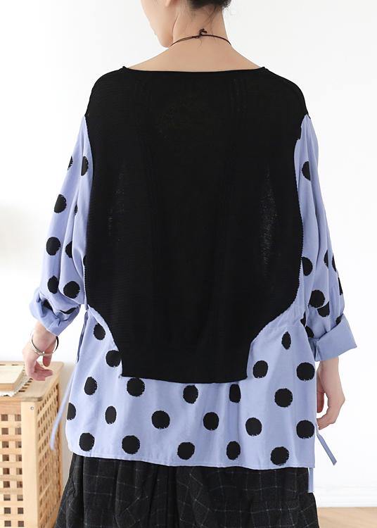 Handmade Black Patchwork Dot Linen Cotton Spring Top