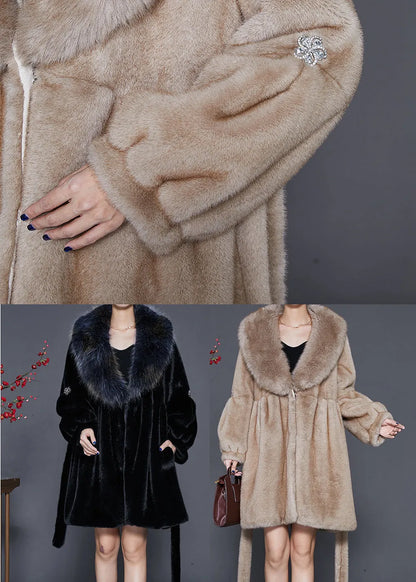 Black Thick Faux Leather and Fur Coat Outwear Oversized Winter