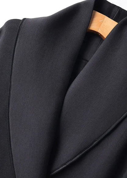 Organic Black Peter Pan Collar Button Cotton Trench Coats Batwing Sleeve