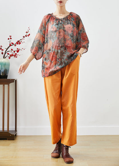 Oversized Lace Up Print Linen Two Piece Set