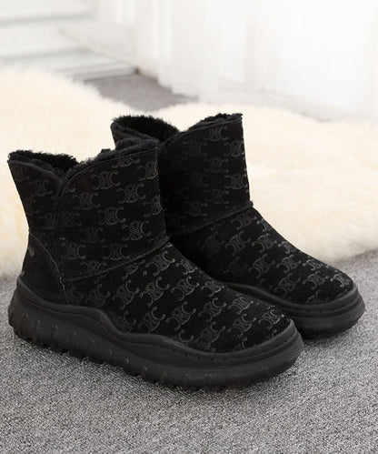 Brown Boots Thick Warm Fleece Cowhide Leather Ankle Boots