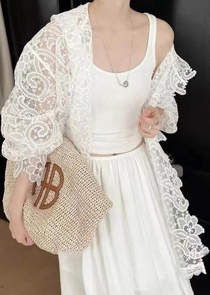 Organic White Hooded Upf 50+ Coat Jacket Flare Sleeveless