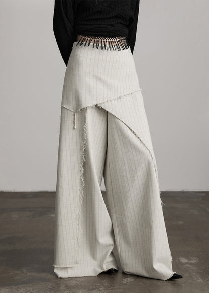Original Design Apricot Asymmetrical Striped Cotton Pants Skirts Spring