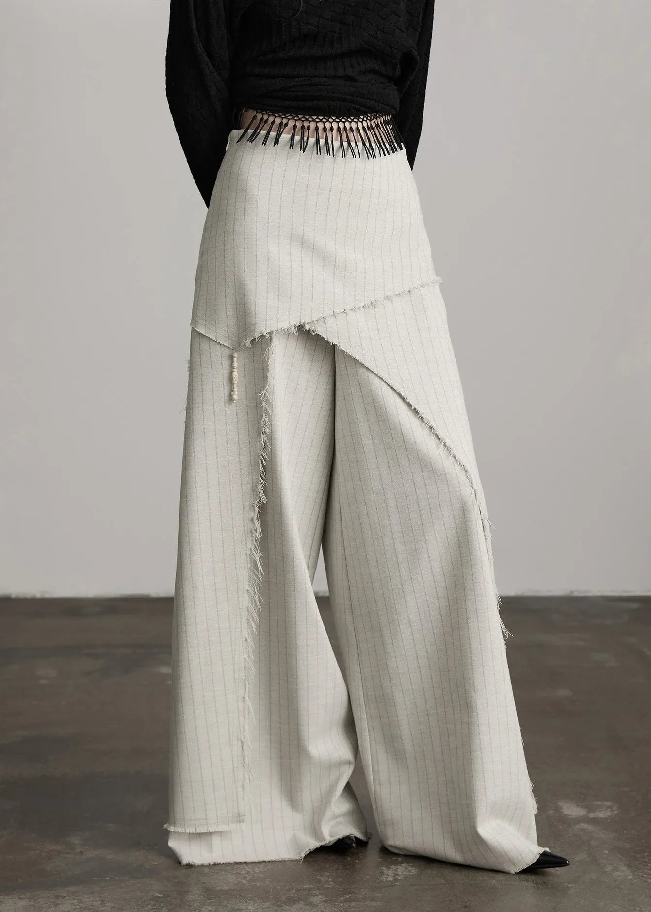 Original Design Apricot Asymmetrical Striped Cotton Pants Skirts Spring