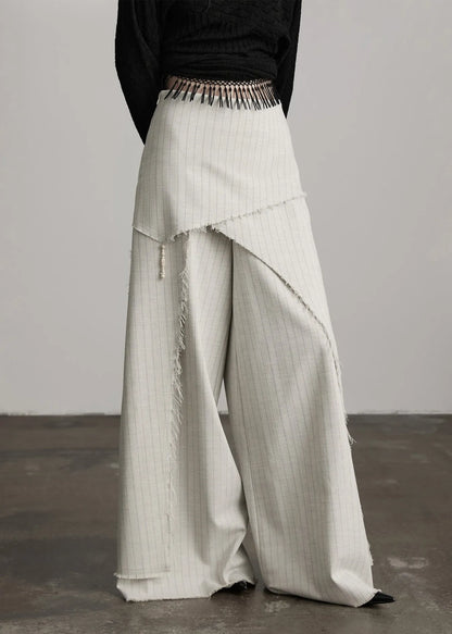 Original Design Apricot Asymmetrical Striped Cotton Pants Skirts Spring