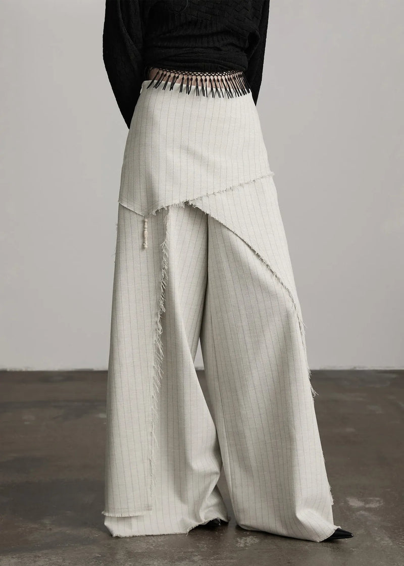Original Design Apricot Asymmetrical Striped Cotton Pants Skirts Spring