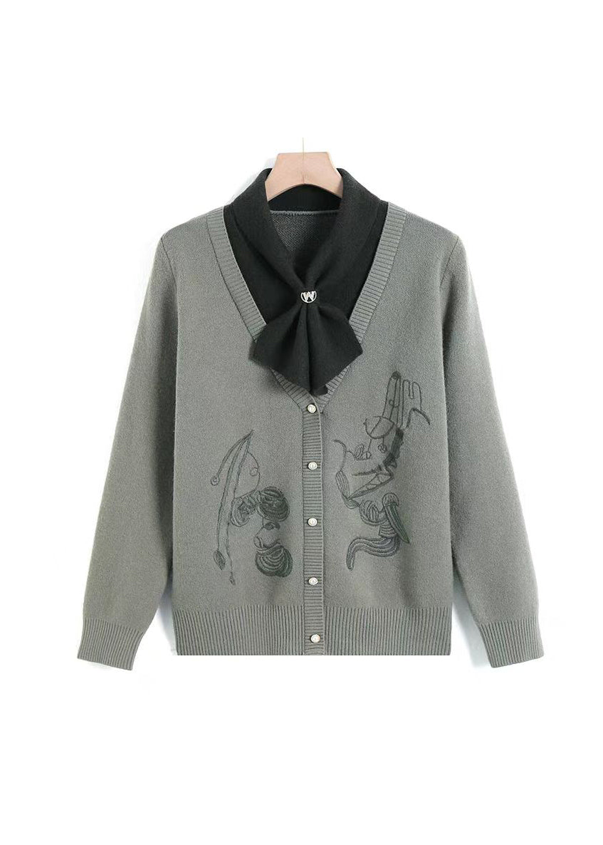 Green Bow Patchwork Knit Pullover Spring