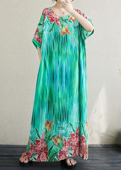Lake Green Oversized Print Cotton Vacation Dress Summer