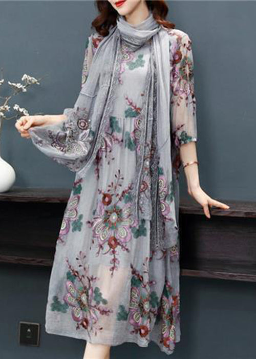 Grey Embroideried Scarf Silk Holiday Dress Bracelet Sleeve