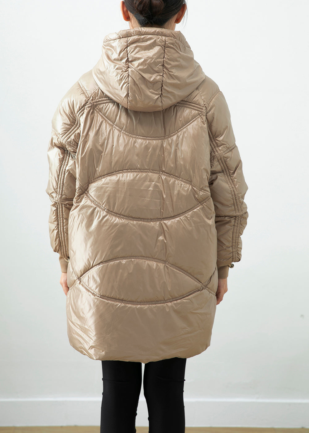 Khaki Hooded Pockets Fine Cotton Filled Winter Coats Winter