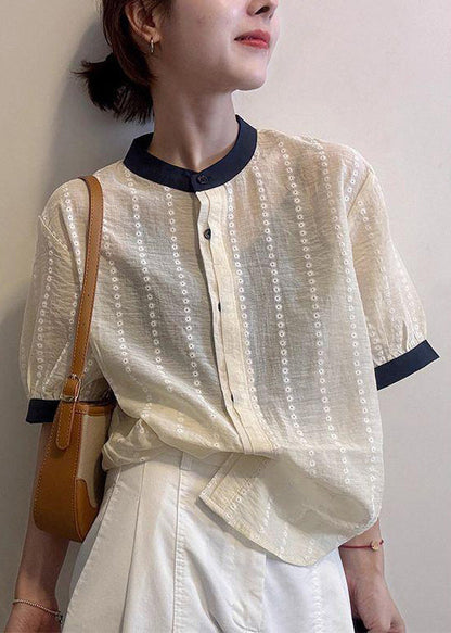 Apricot Embroidered Button Cotton Shirts Summer