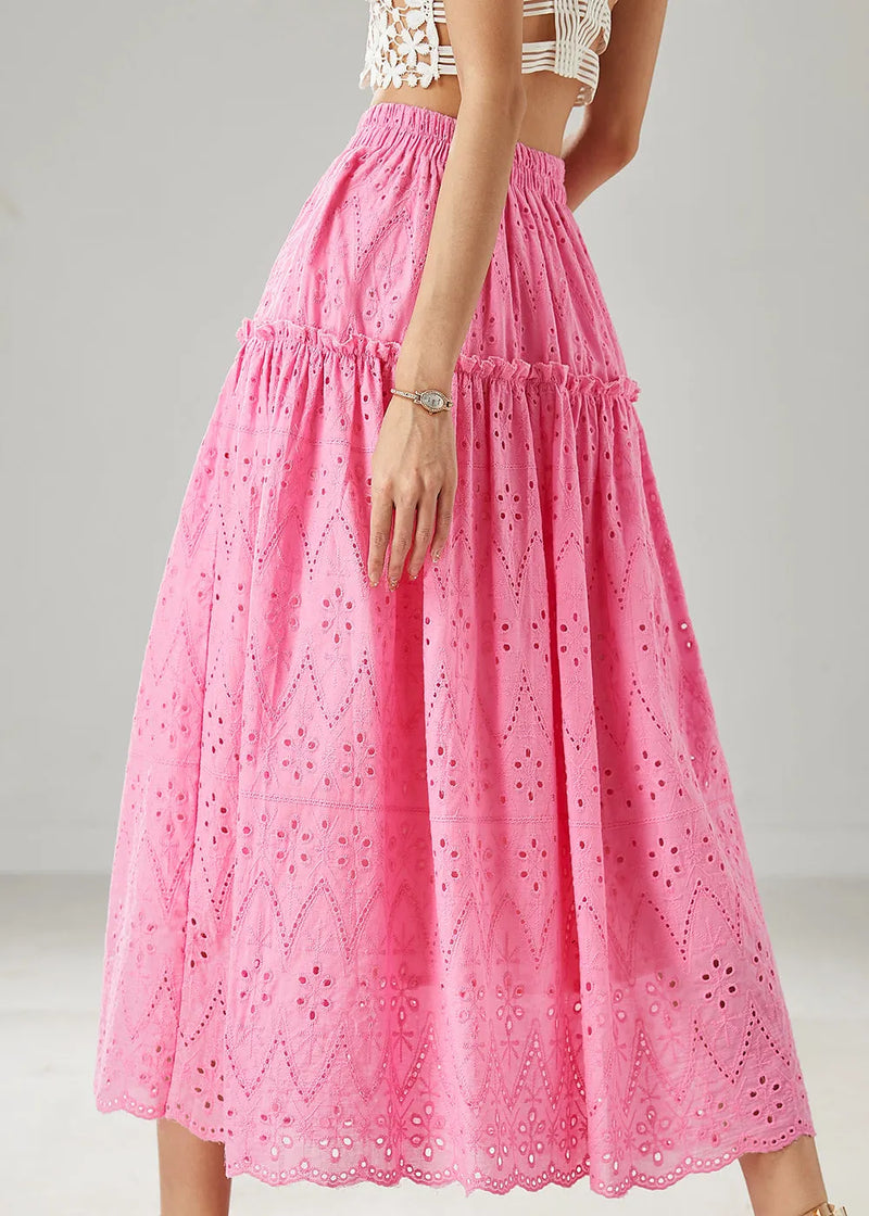Fine Rose Ruffled Hollow Out Cotton Skirt Summer