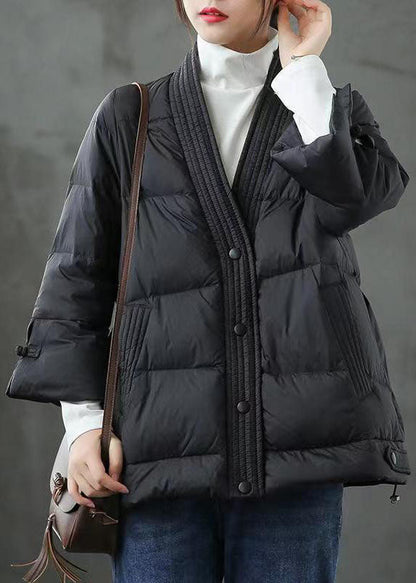 Caramel V Neck Button Thick Winter Jackets
