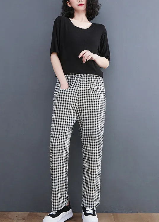 Black Plaid Pockets Harem Pants Spring