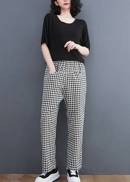 Black Plaid Pockets Harem Pants Spring
