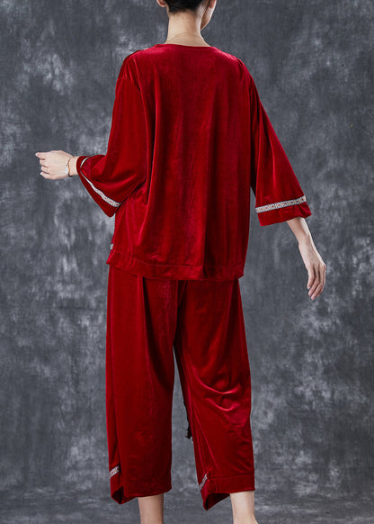 Boutique Mulberry Embroideried Silk Velour Two Piece Set Clothing Fall
