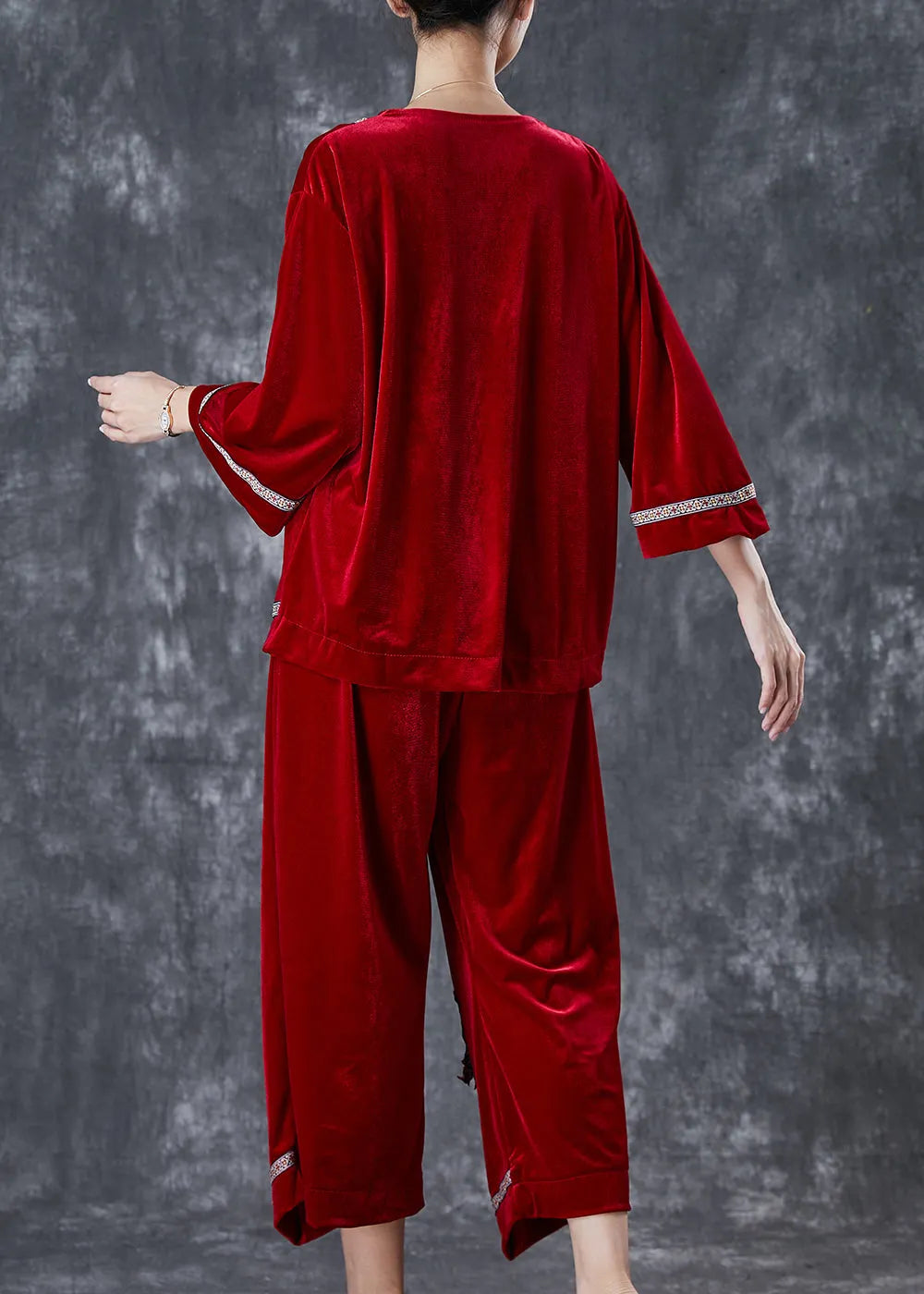Boutique Mulberry Embroideried Silk Velour Two Piece Set Clothing Fall