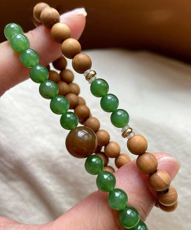 Green Sandalwood Jade Double Layer Xiaomi Beads Bracelet