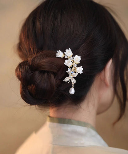 Classy White Alloy Zircon Lily of the Valley U-shaped Hairpin