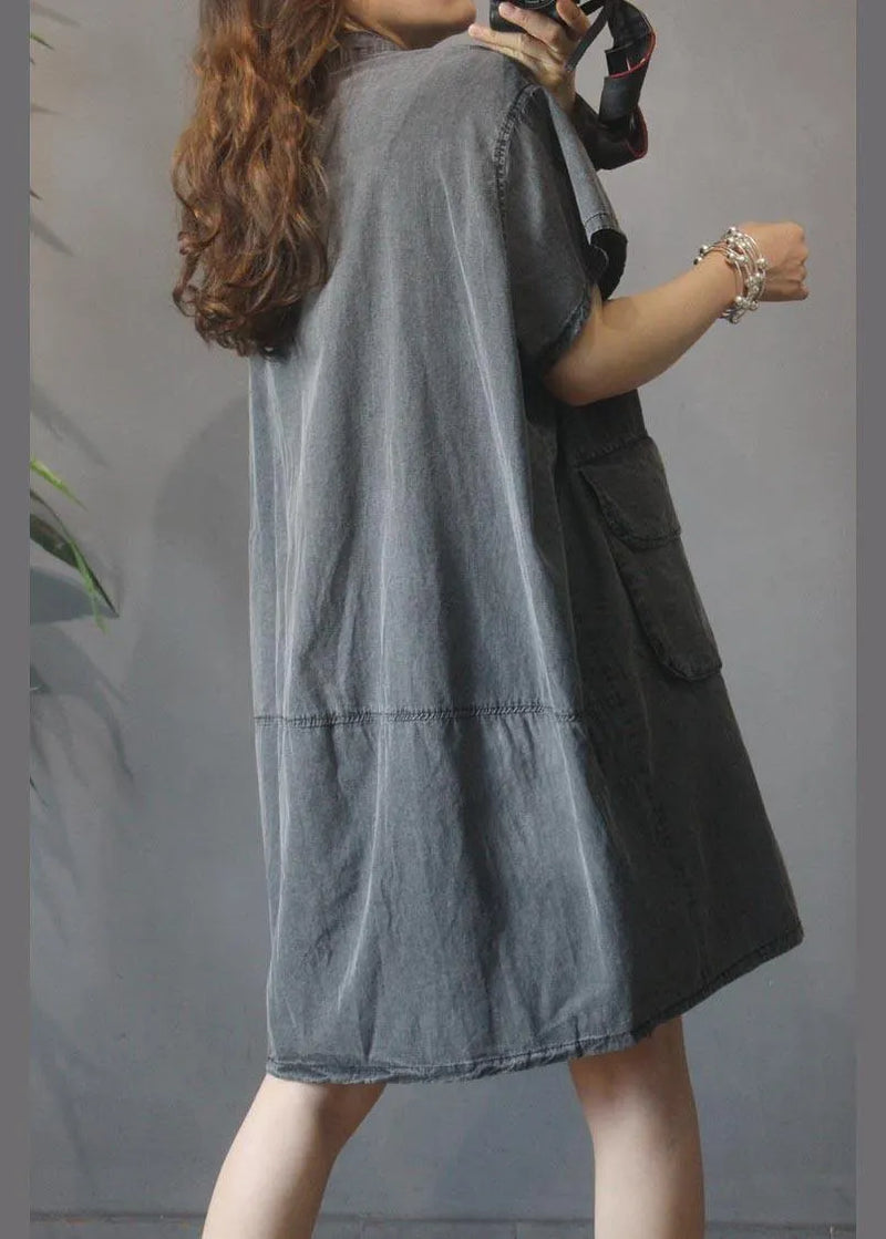 Large Pocket Grey Denim Dress