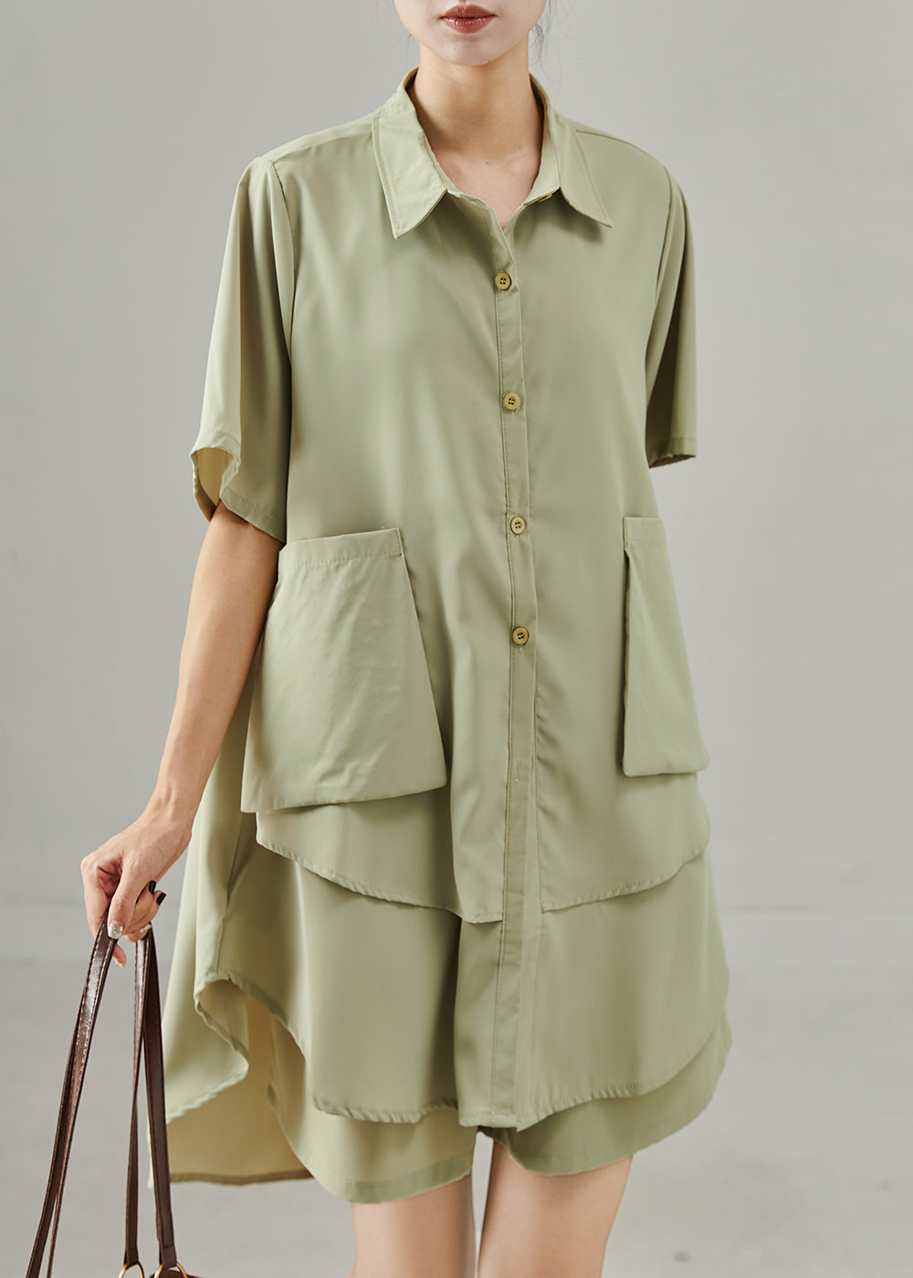 Green Asymmetrical Chiffon Two Piece Suit Set Summer