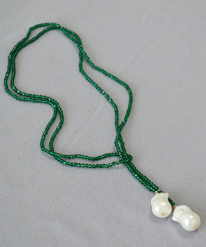Green Alloy Pearl Beading Pendant Necklace