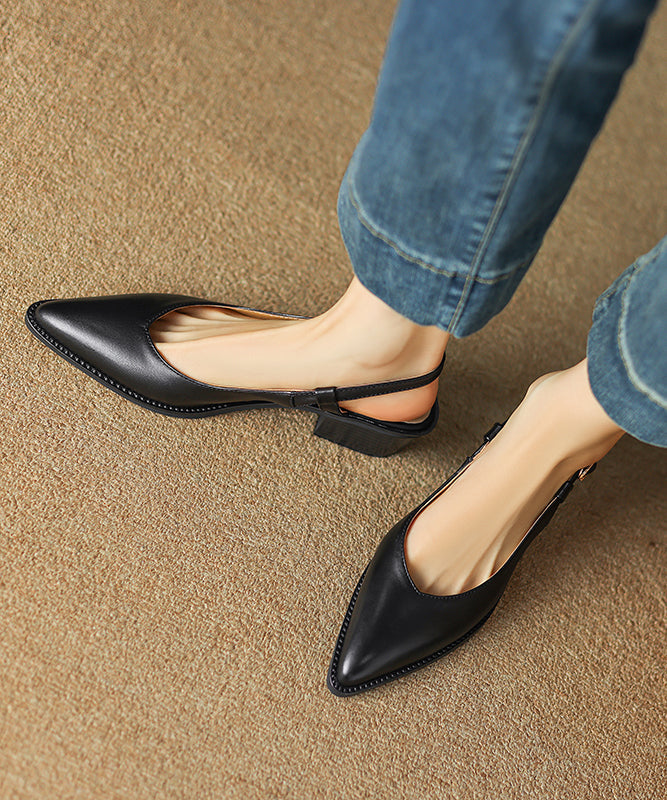 Chunky Sandals Brown Cowhide Leather Pointed Toe