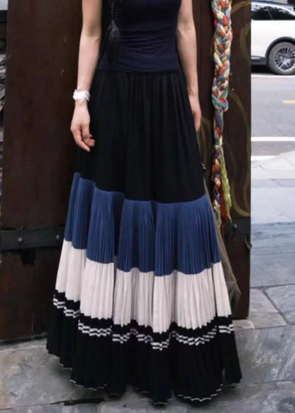 New Wrinkled Patchwork Elastic Waist Cotton Skirts Fall
