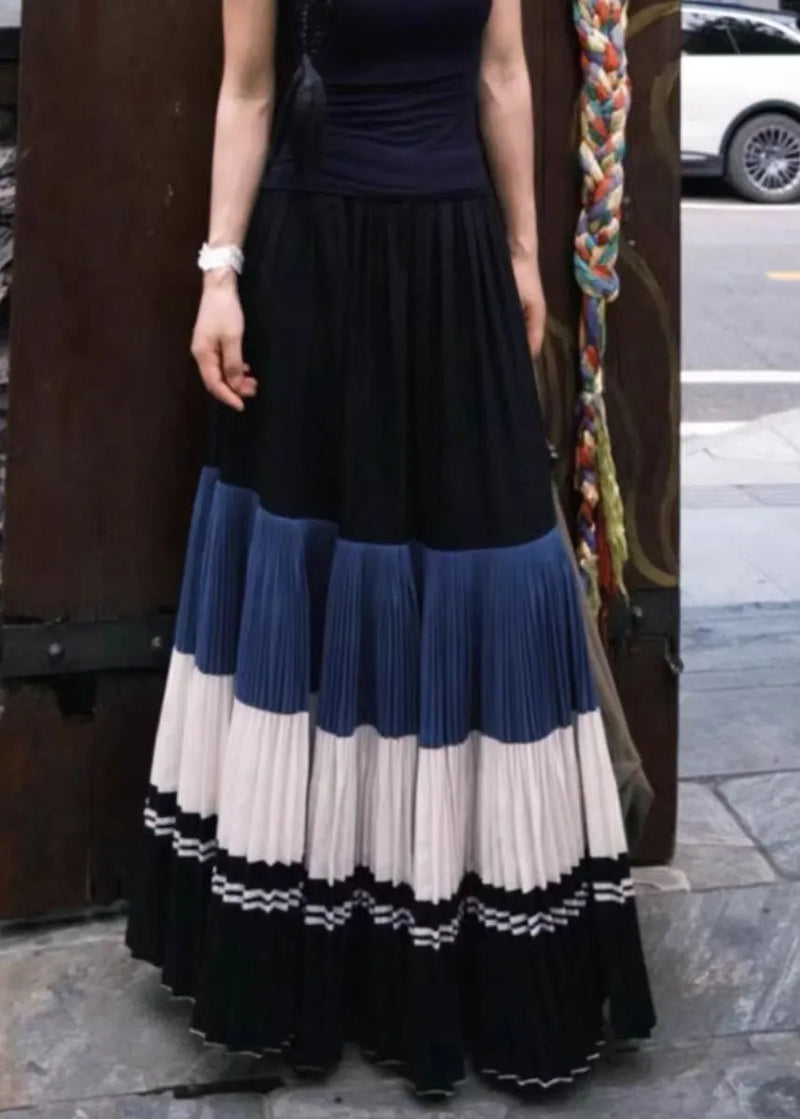 New Wrinkled Patchwork Elastic Waist Cotton Skirts Fall