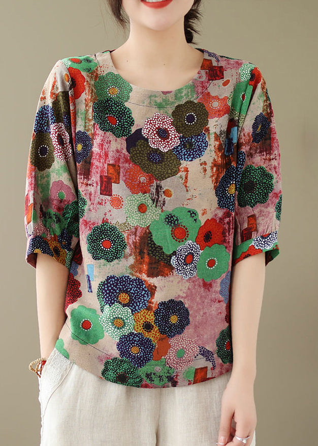 Style Red O-neck Print Tops Summer