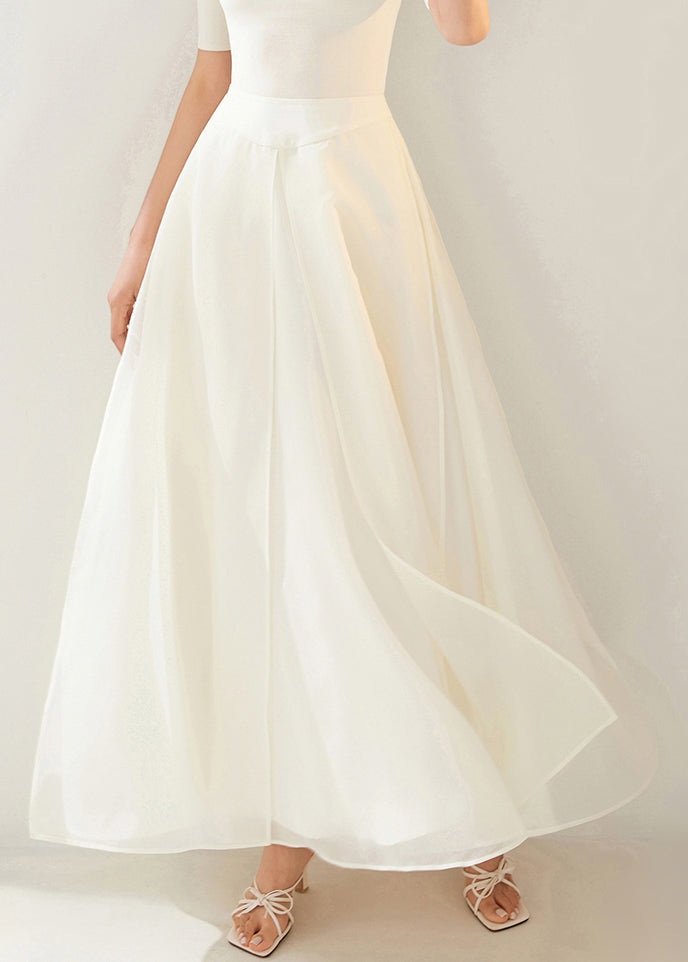New White Layered Side Open Organza Skirt Summer